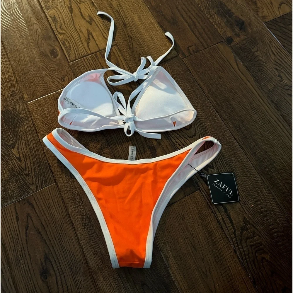 NWT Zaful Orange Trangle Halter Bikini Set Size 8